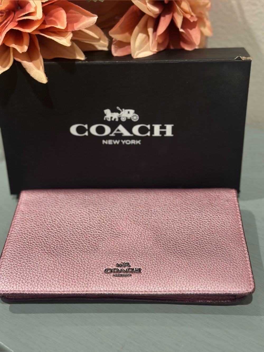COACH Foldover Crossbody Clutch Leather Dark Metallic Pink Blush *new w/o tags*